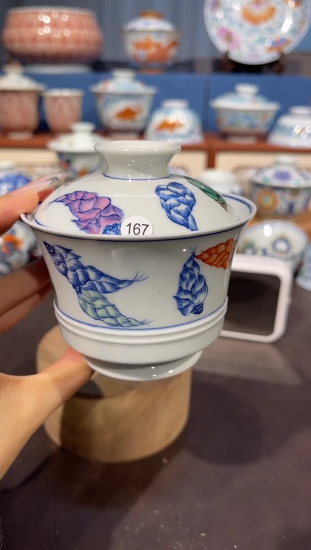 【闪购商品】杯167斗彩竹笋盖碗微瑕
