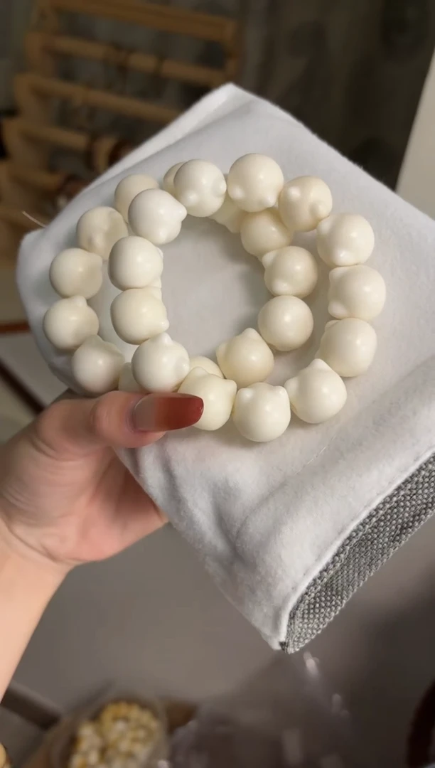 手串菩提根/象牙果干磨瓷白猫猫头20mm手串