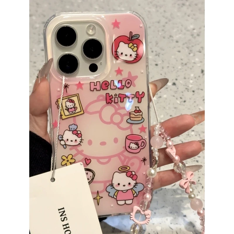 线条草莓kt猫适用于苹果16手机壳软iphone16pro/15小米vivo大孔xr