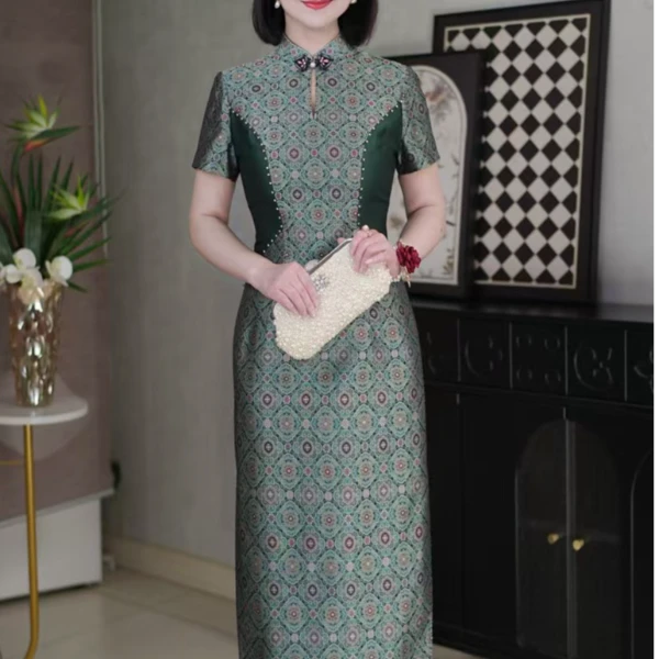 小轩窗 非遗真丝宋锦日常修身传统复古手工定制旗袍