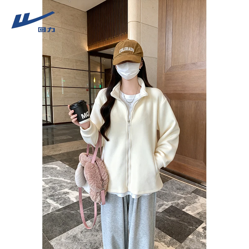 【回力】奥粒绒卫衣外套女冬款2025新款加绒加厚抓绒冲锋衣内胆开