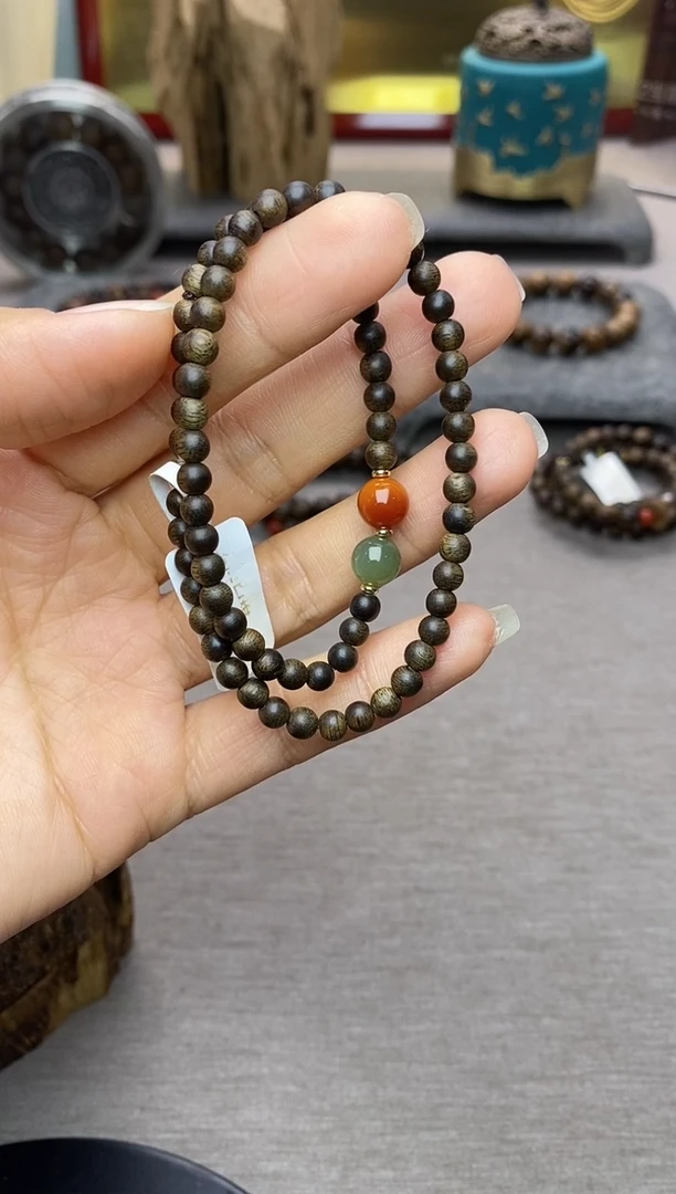 【闪购商品】沉香手串越南芽庄白棋0.4+配饰 沉水双圈款