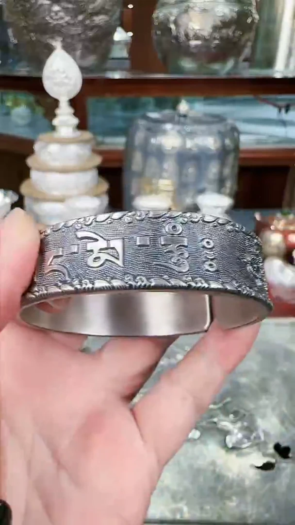 足银999精工手工六字金刚杵茶摆件镯女