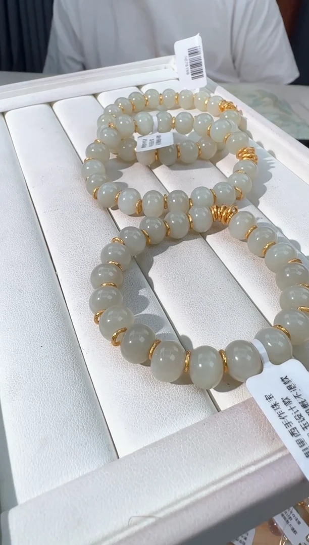 手链银S925镶嵌和田玉和田玉鼓珠盘缠设计款发货多样性发其一