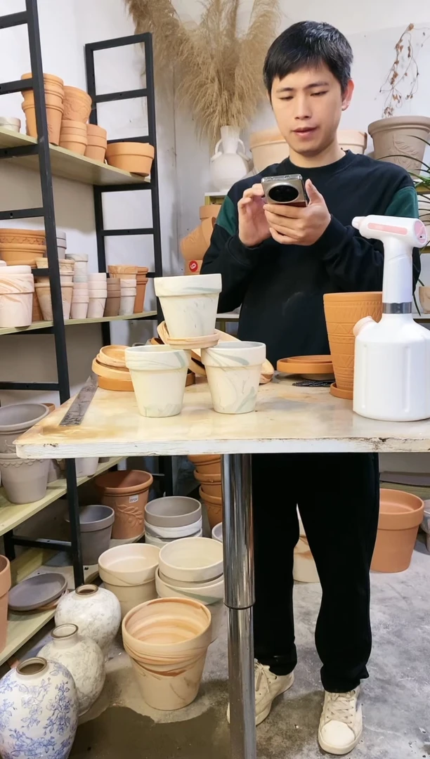 【闪购商品】陶10*10绿白陶 3盆3托 玛奇朵托盘
