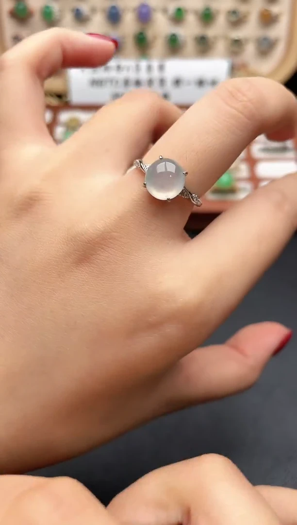 银S925镶嵌戒指翡翠一物一证一礼盒