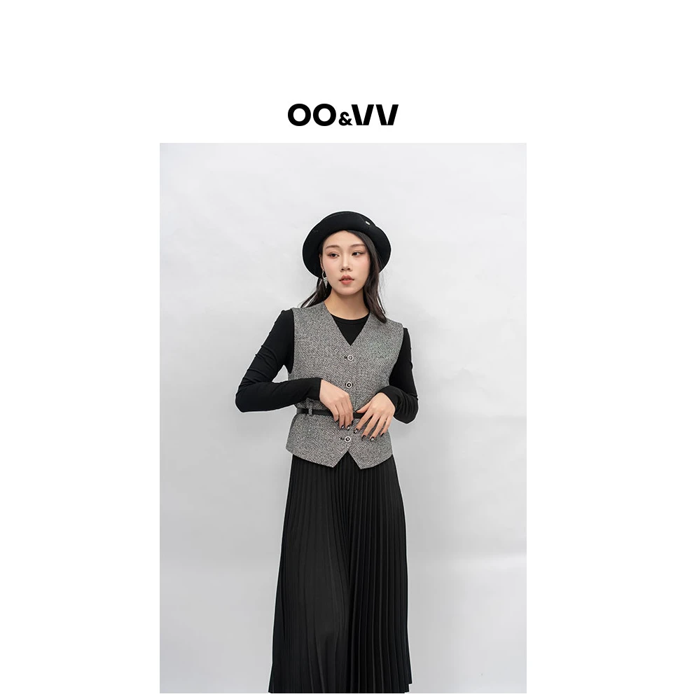 OO&VV【韵雅风琴】连衣裙马甲腰带三件套女2025春新款简约休闲上衣