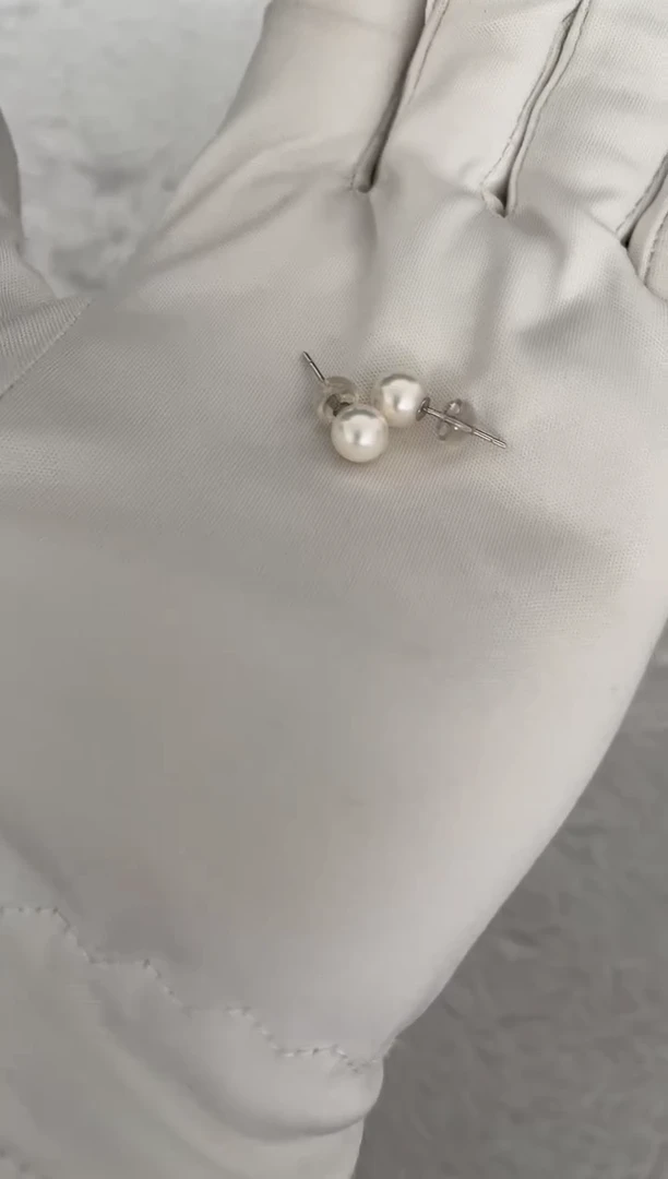银S925镶嵌海水珍珠耳钉AK素钉6.5-7mm