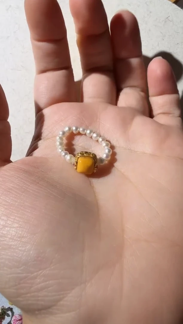 【闪购商品】蜜蜡银S925镀金镶嵌戒指蜜蜡戒指