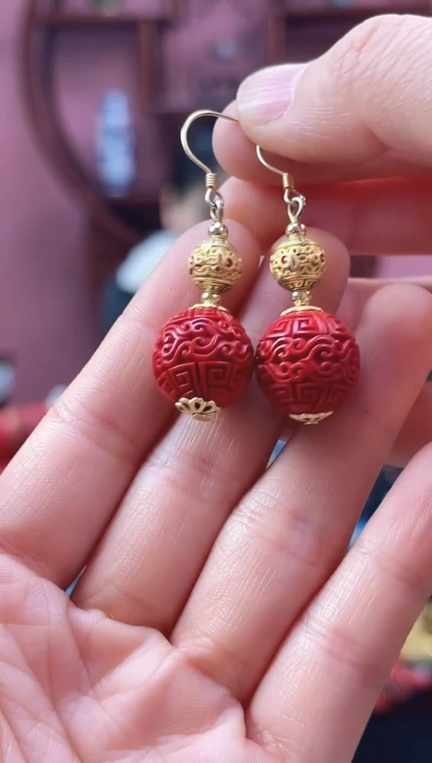 非遗 雕漆 大漆耳环