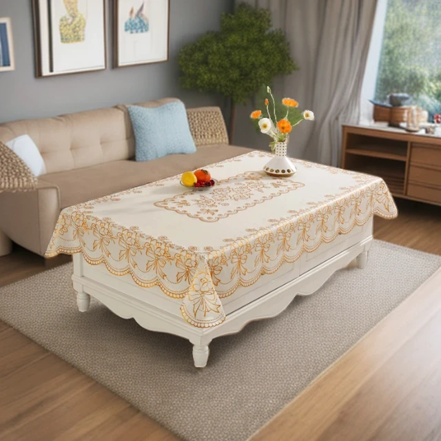 90*140烫金印花大桌布家用防水防油长方形桌布欧式烫金桌布茶几布