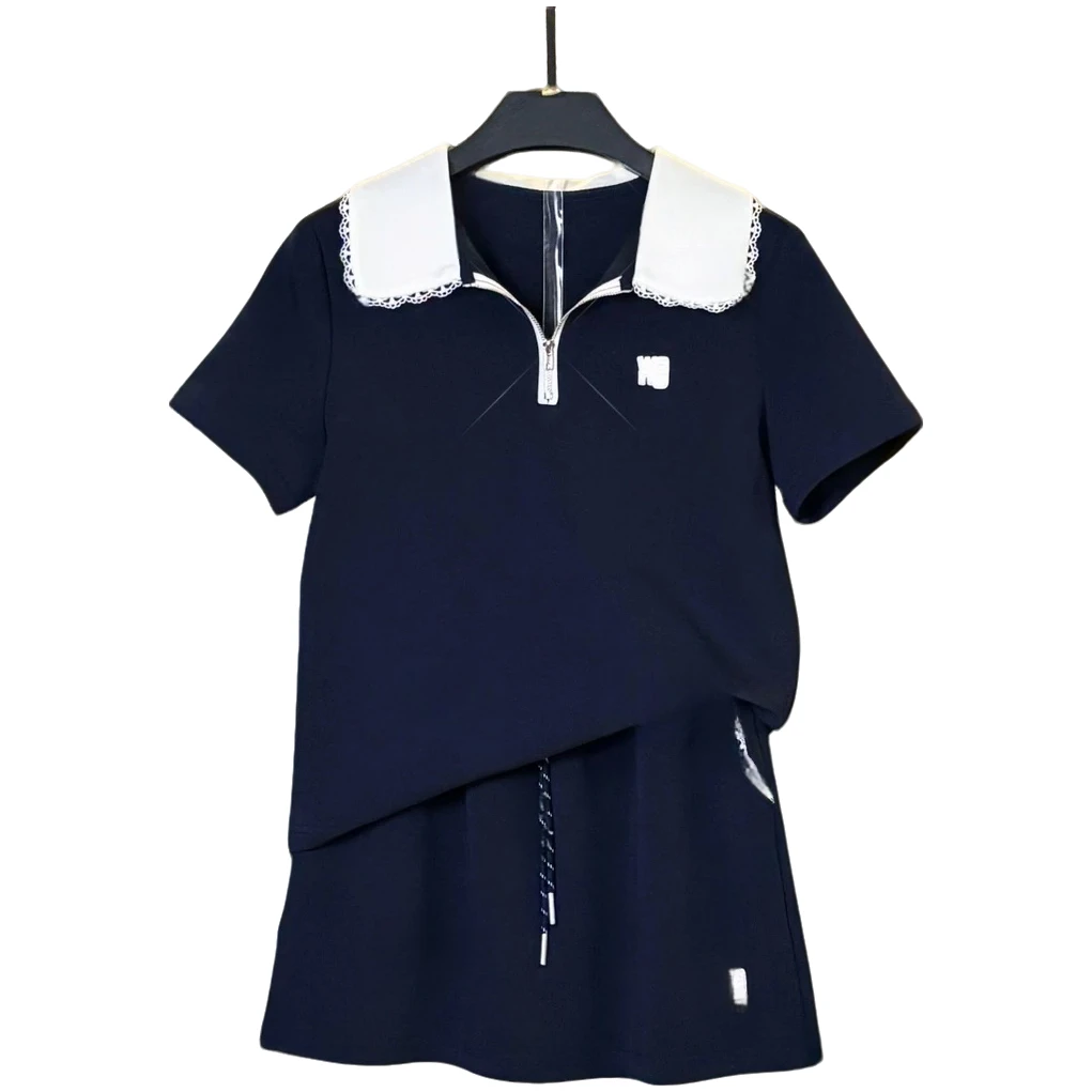 设计师款丨减龄系列>宽松版夏季透气T恤短裤休闲翻领套装显瘦