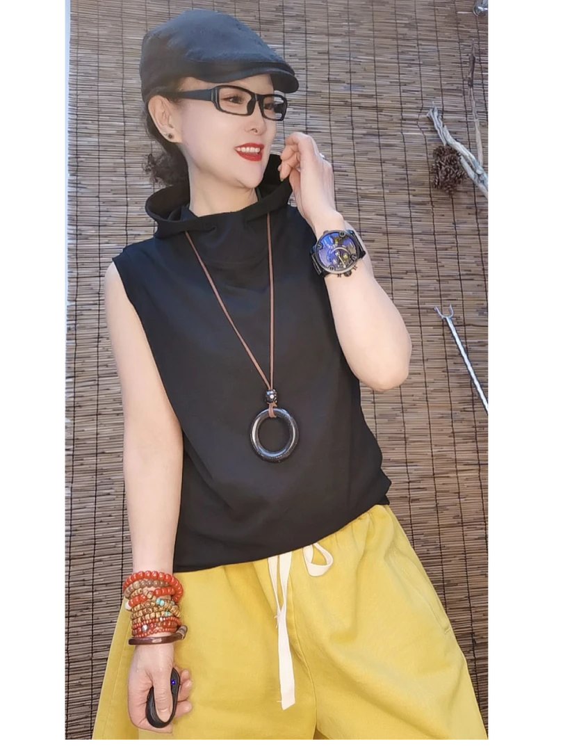 时尚百搭堆领连帽打底背心T