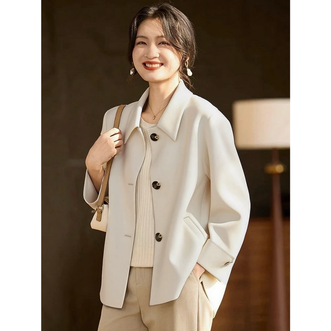 新款高端翻领双面简约百搭中长款毛呢外套S029