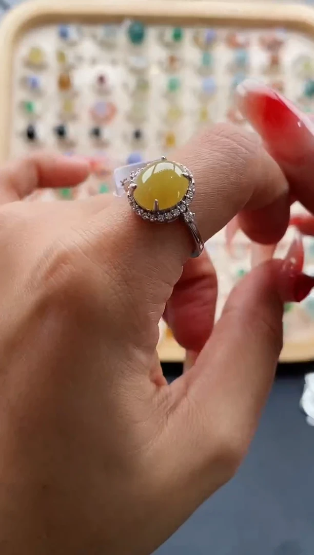 【闪购商品】翡翠戒指银S925镶嵌缅甸天然A货翡翠222 5-6