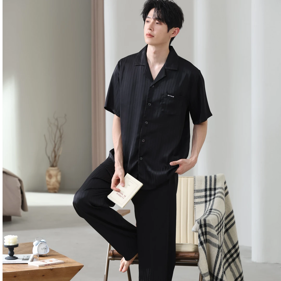 【三件套】新款男士夏季冰丝睡衣短袖长裤舒适透气家居服套装薄款