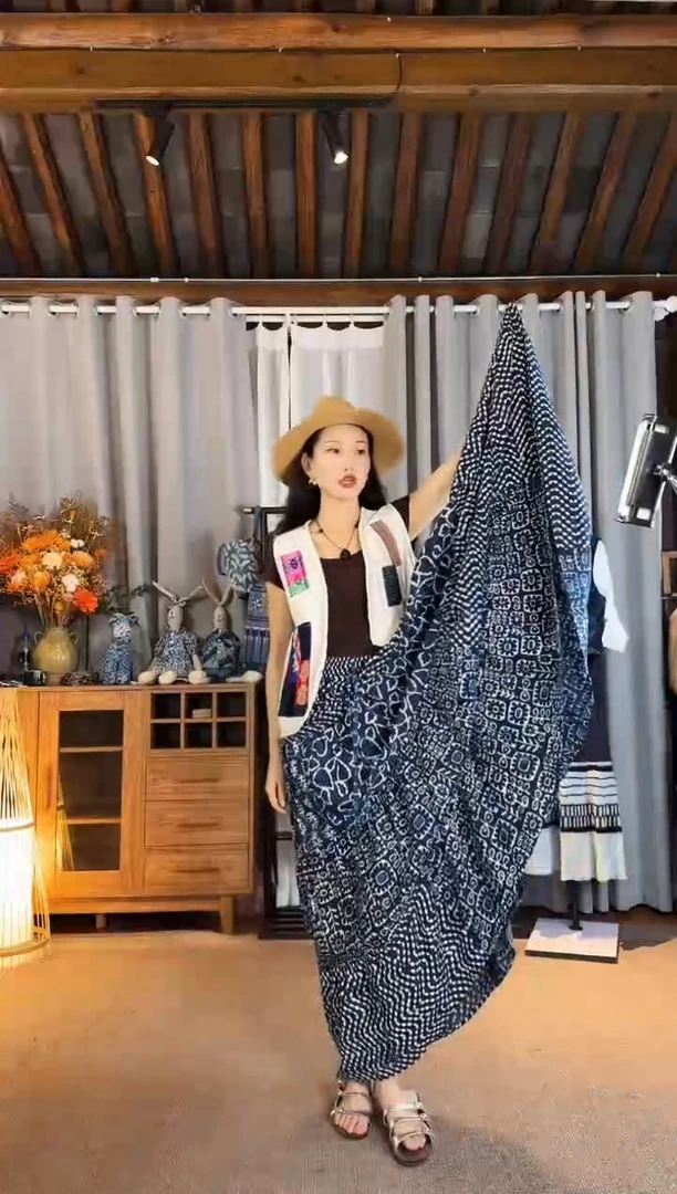 设计师款蓝染花半裙