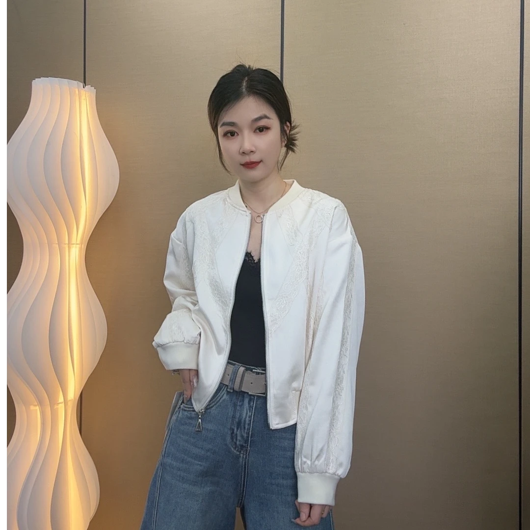 大胡子25年时尚洋气随性休闲气质百搭蕾丝边棒球服8707