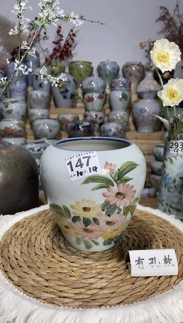 景德镇瓷韵手绘陶瓷花盆  147  手工制品 完美主义者慎拍