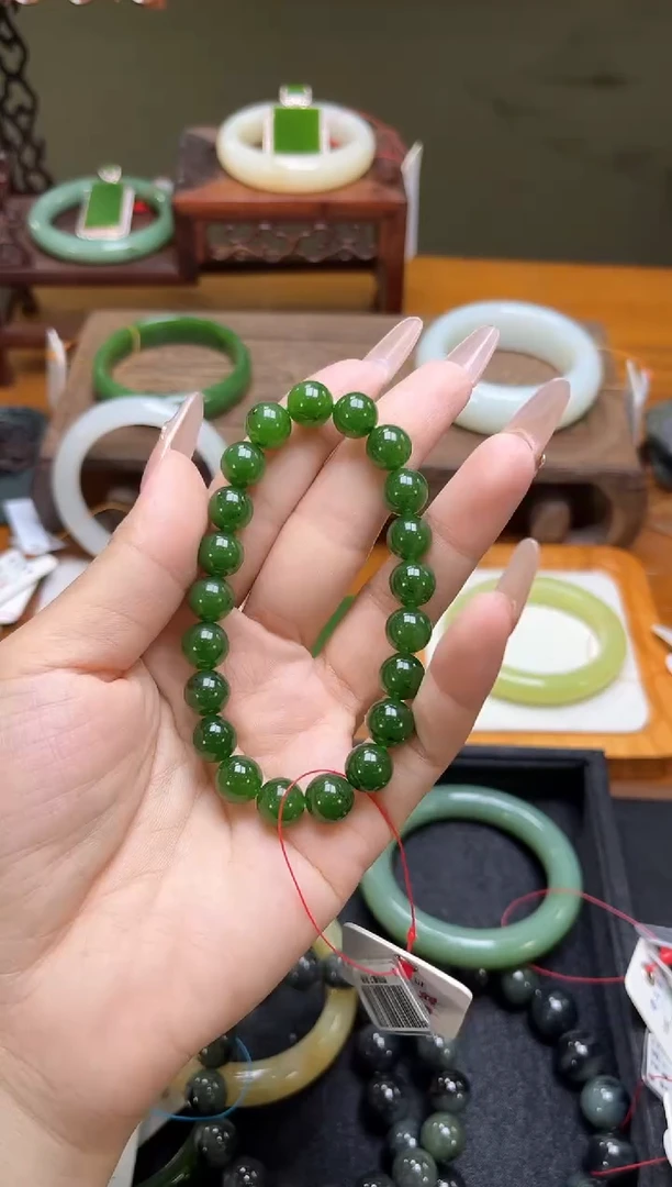 未镶嵌手串和田玉卡10俄料碧玉 圆珠 多样性发一