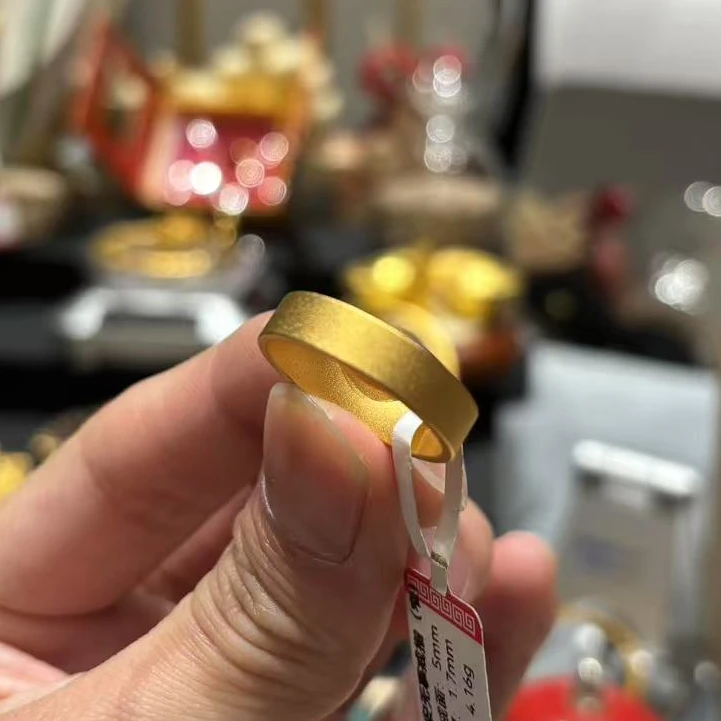 合金戒指 【5mm平安无事戒指】手工情侣窄版古法磨砂指环真金色素款