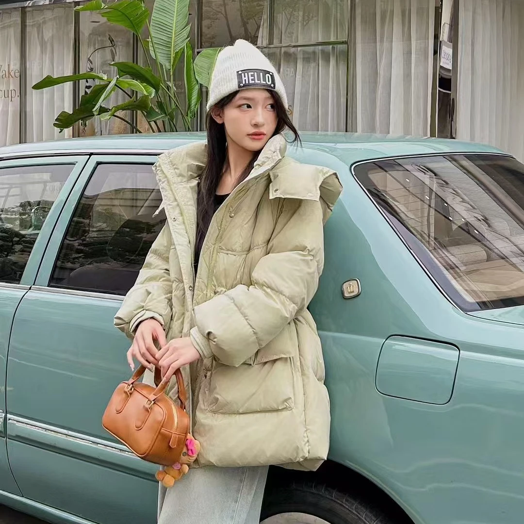 鸭绒羽绒服百搭女款时尚羽绒服气质洋气休闲连帽中长款加厚保暖