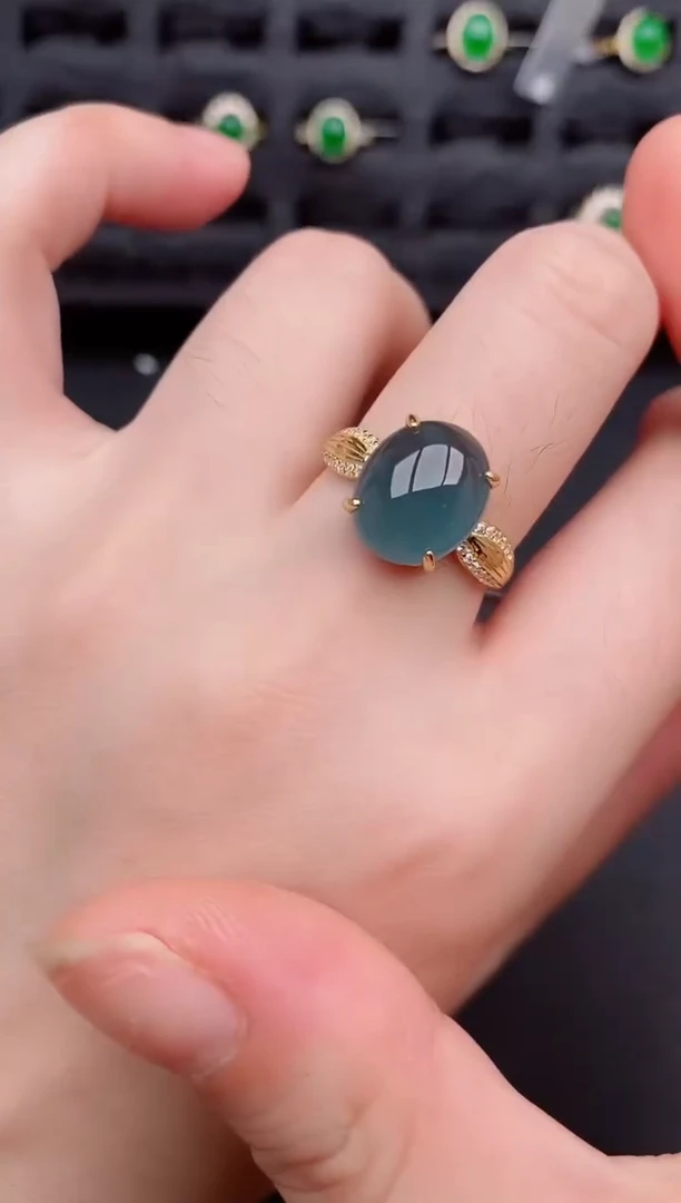 银S925镶嵌戒指翡翠天然a货翡翠142