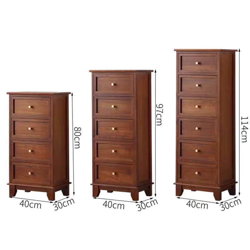全实木胡桃色五斗柜卧室床头柜美式抽屉柜客厅靠墙边柜夹缝收纳柜