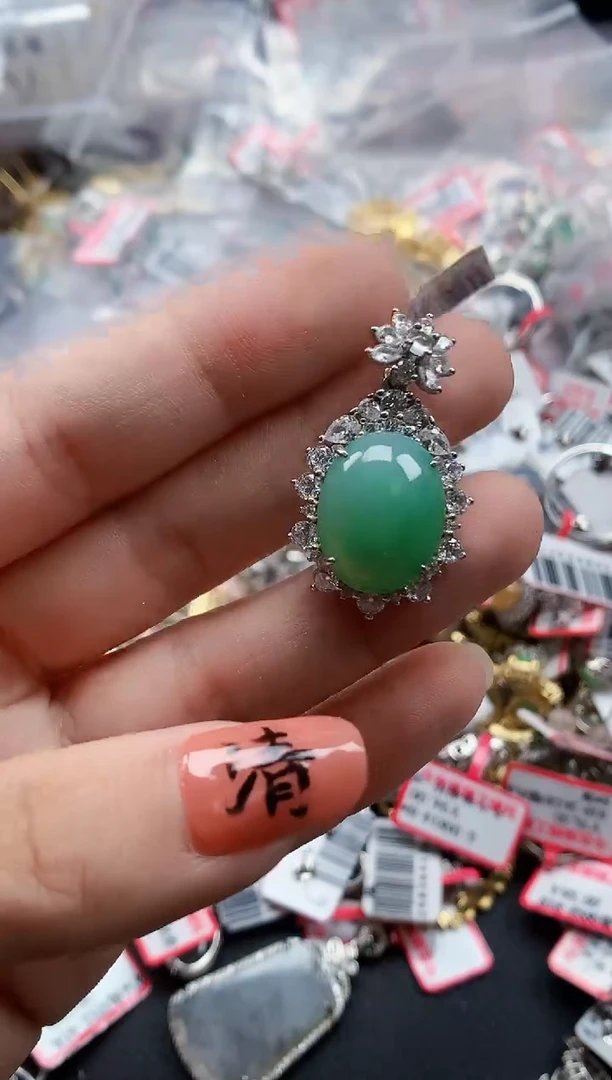 银S925镶嵌戒指翡翠天然A货缅甸翡翠