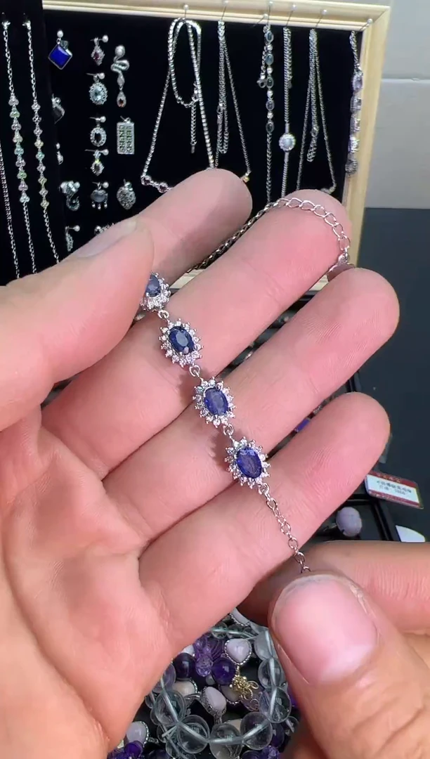 【闪购商品】蓝宝石手链银S925镶嵌0000