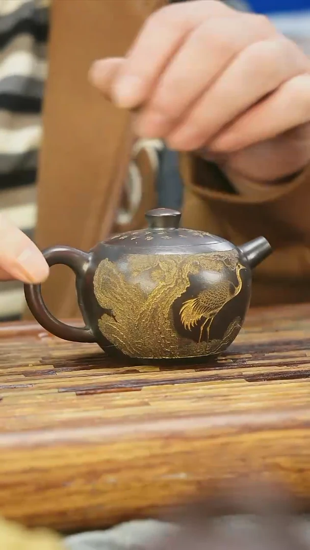 茶壶紫砂石黄刻绘小圆珠