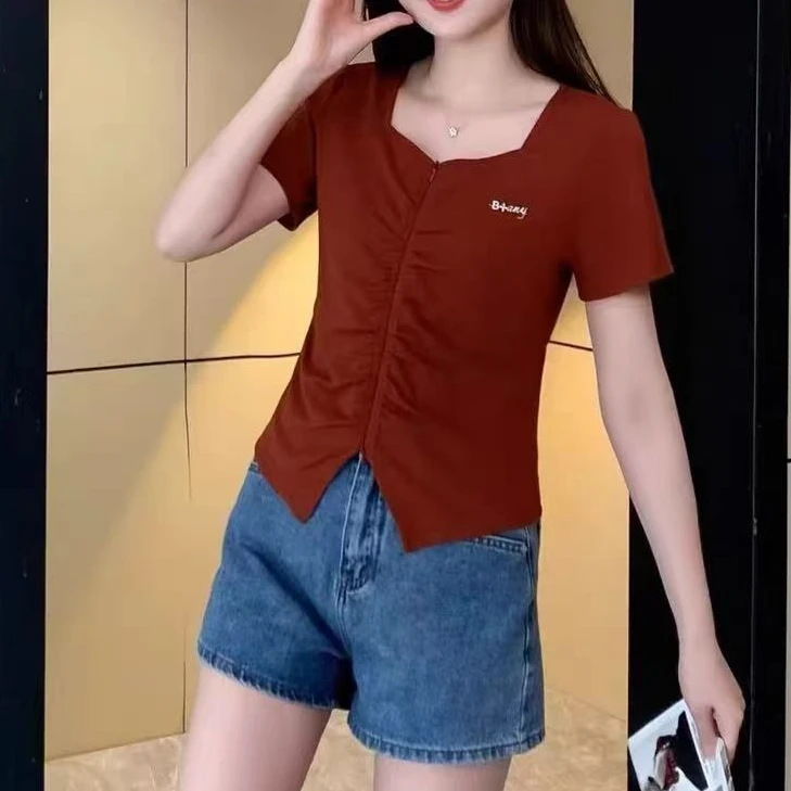 2560#2025新款时尚百搭拉链设计短袖T恤
