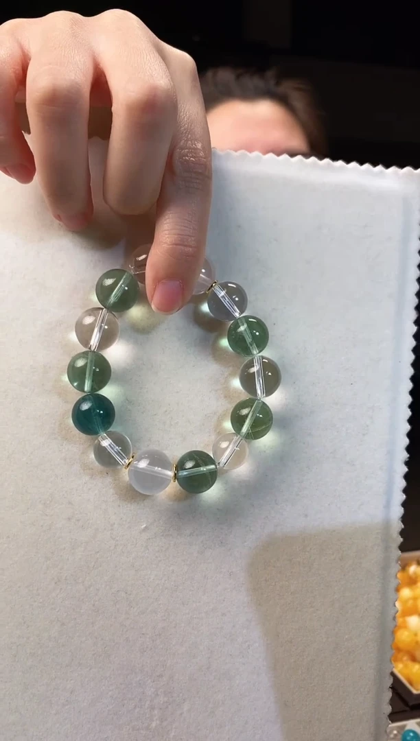 未镶嵌手串水晶绿色 水木生长 双A白水13-14MM 净水