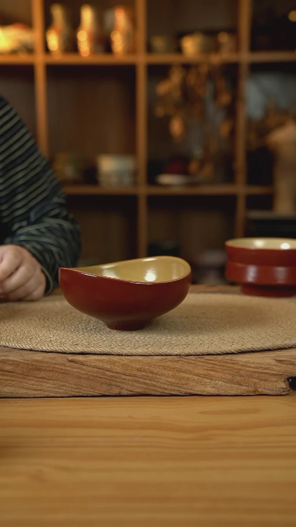 福利复古红系列的5英寸元宝碗1个