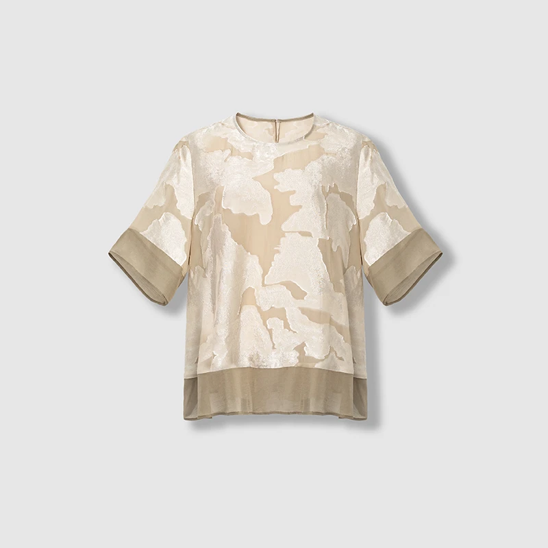 加大码女装胖MM2025夏 Z丝金剪花绡高JI感气质短袖T恤小衫