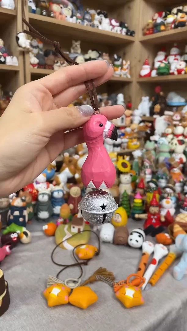 木捡漏价手工木雕火烈鸟铃铛挂件