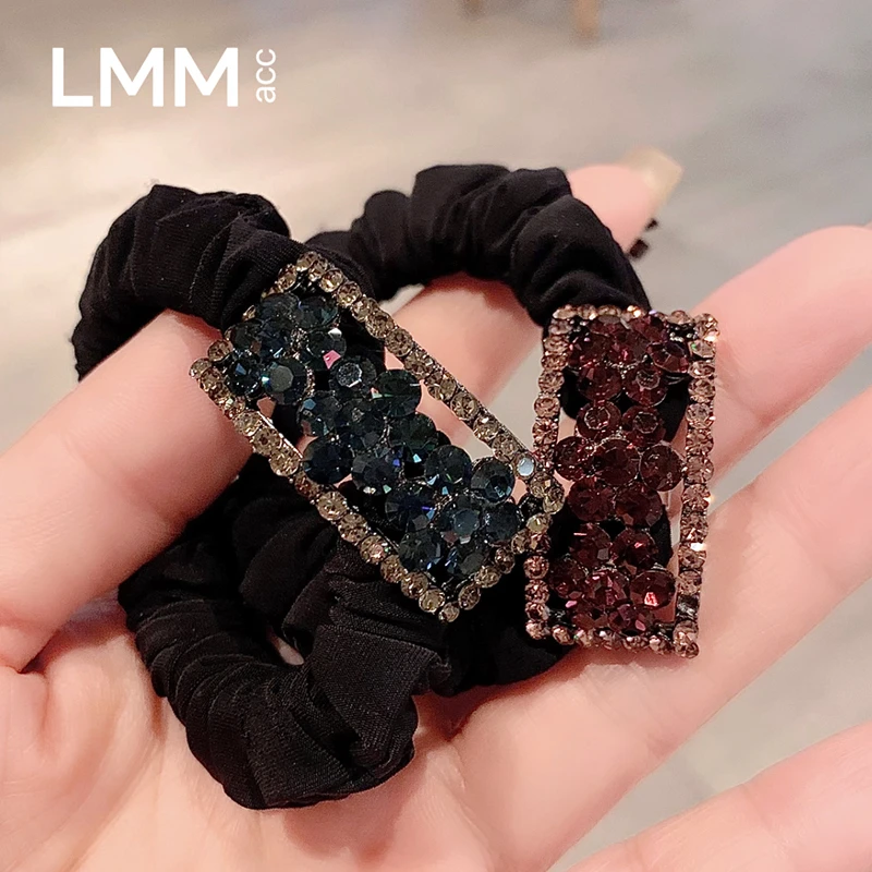 2025新款轻奢粉紫色镶钻大肠发圈盘丸子头发绳女网红时尚马尾头饰