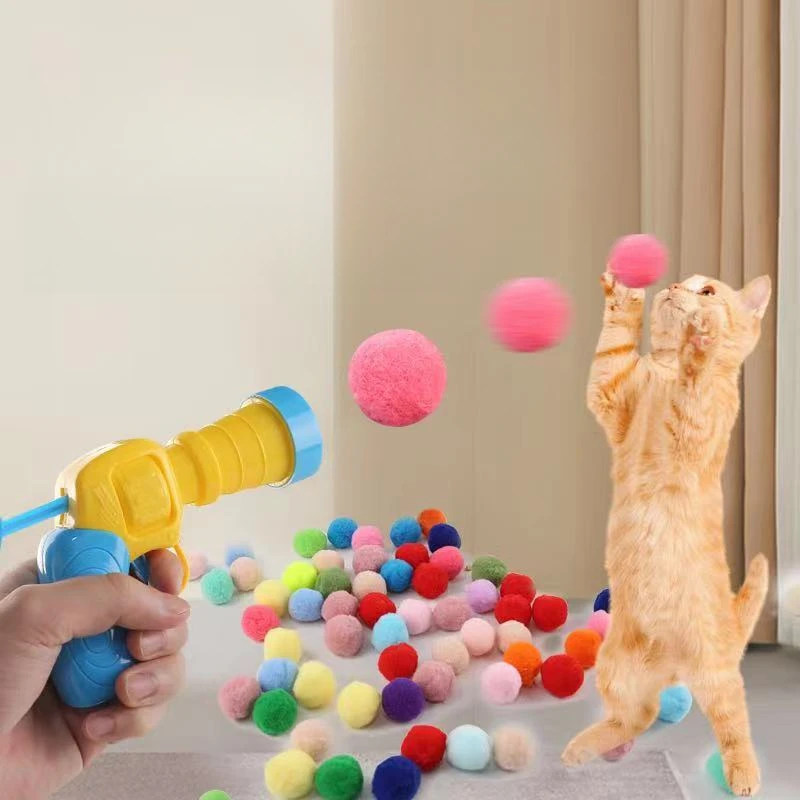 猫玩具毛绒球玩具枪逗猫自嗨解闷互动神器静音涤纶高弹毛球逗猫棒