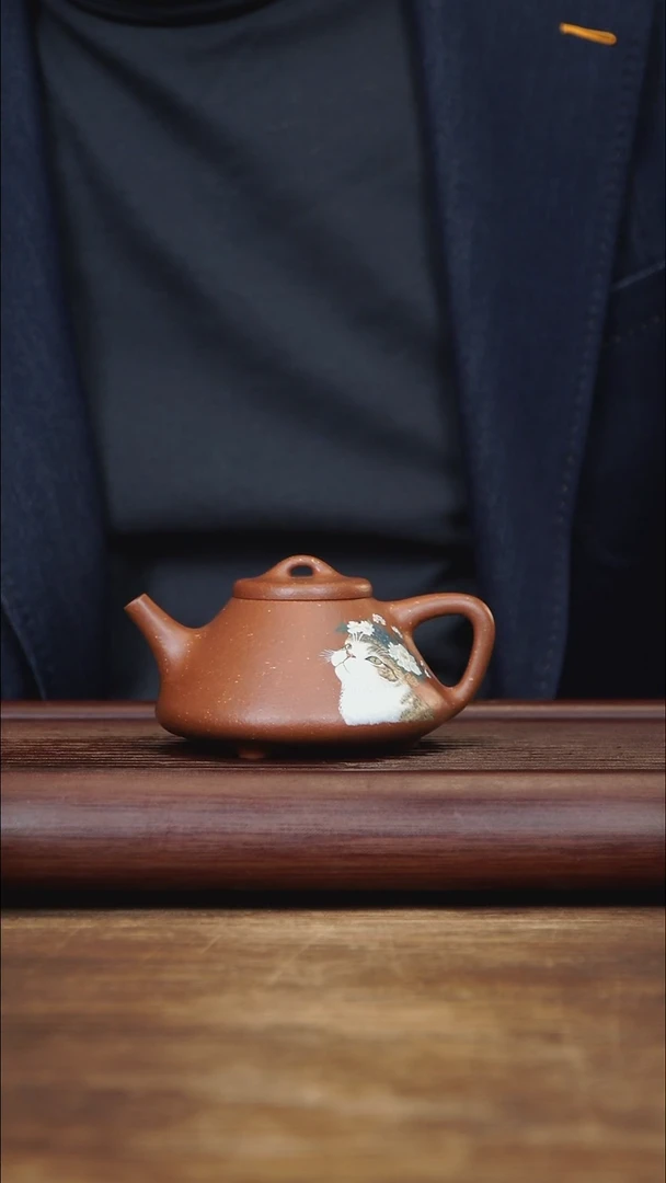 茶壶紫砂160ml 泥绘全手子冶石瓢 家藏降坡泥