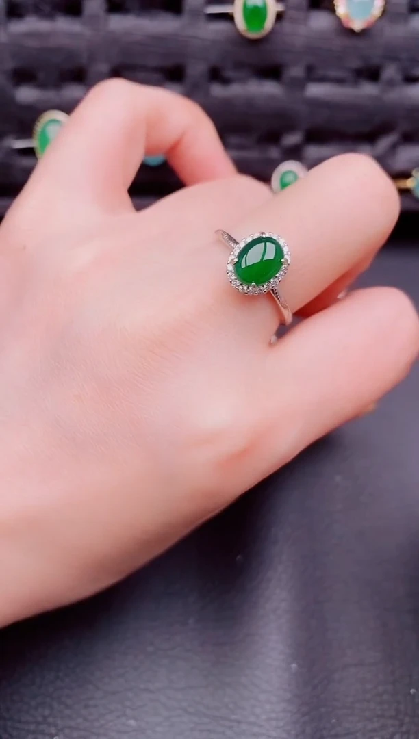 【闪购商品】翡翠戒指银S925镶嵌天然a货翡翠787