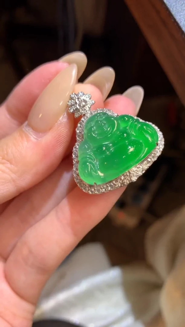 吊坠(不含链)18K金镶嵌翡翠113-佛公（不含链和扣