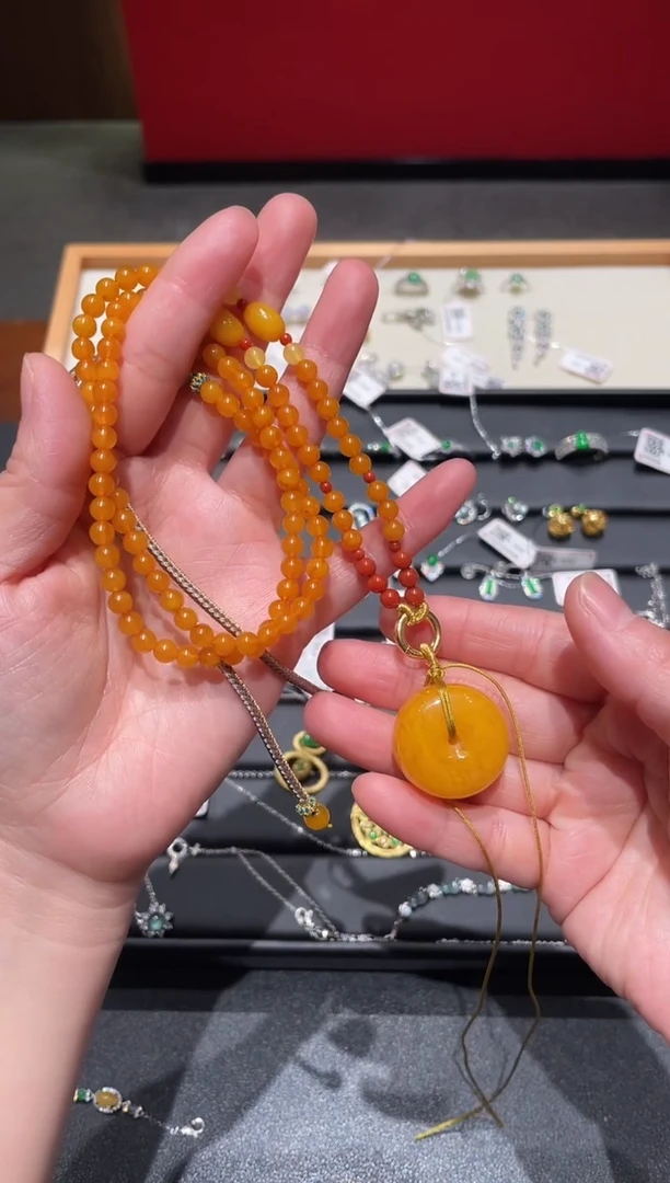 琥珀颈饰未镶嵌蜜蜡平安扣吊坠