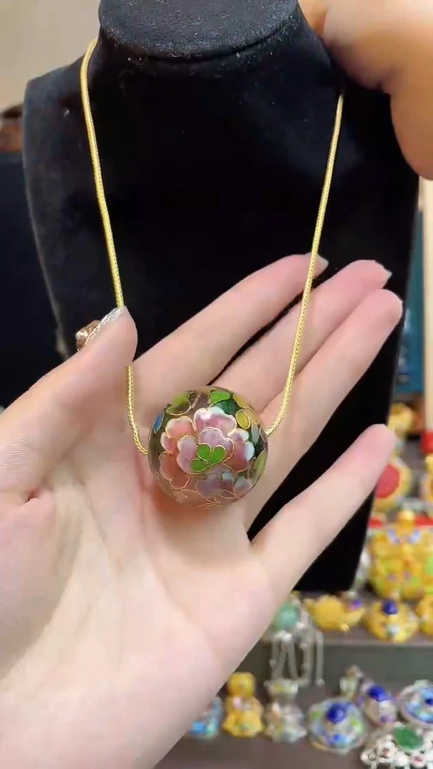 非遗手工景泰蓝银蓝3.0单珠加链子绿色