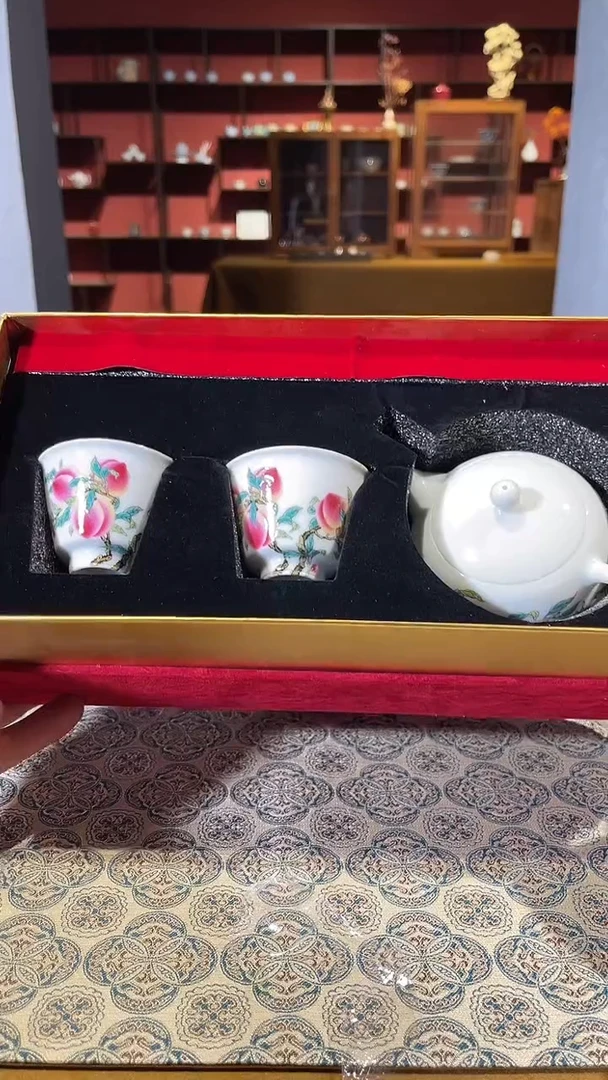 景德镇桃子一壶两杯套装