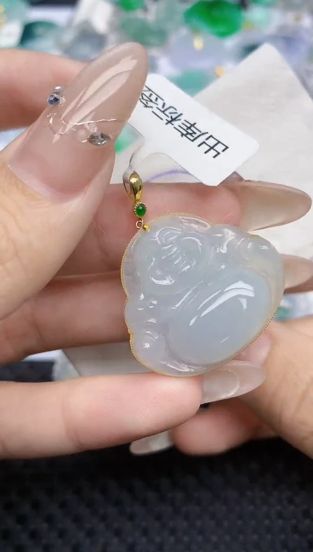 颈饰18K金镶嵌翡翠269   天然翡翠A货  百元以上9米证书费自理