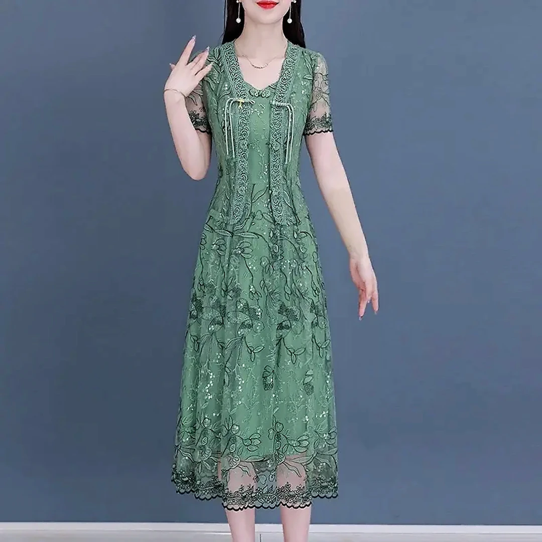 时尚精致外披搭绣花连衣裙女2025夏季修身显瘦减龄中长款套裙2617