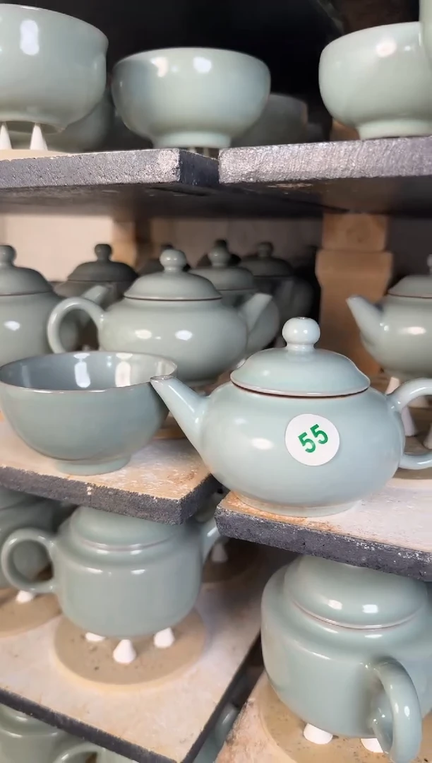 55-1水平壶+鸡心杯（微瑕套）-王占稳开窑-眉