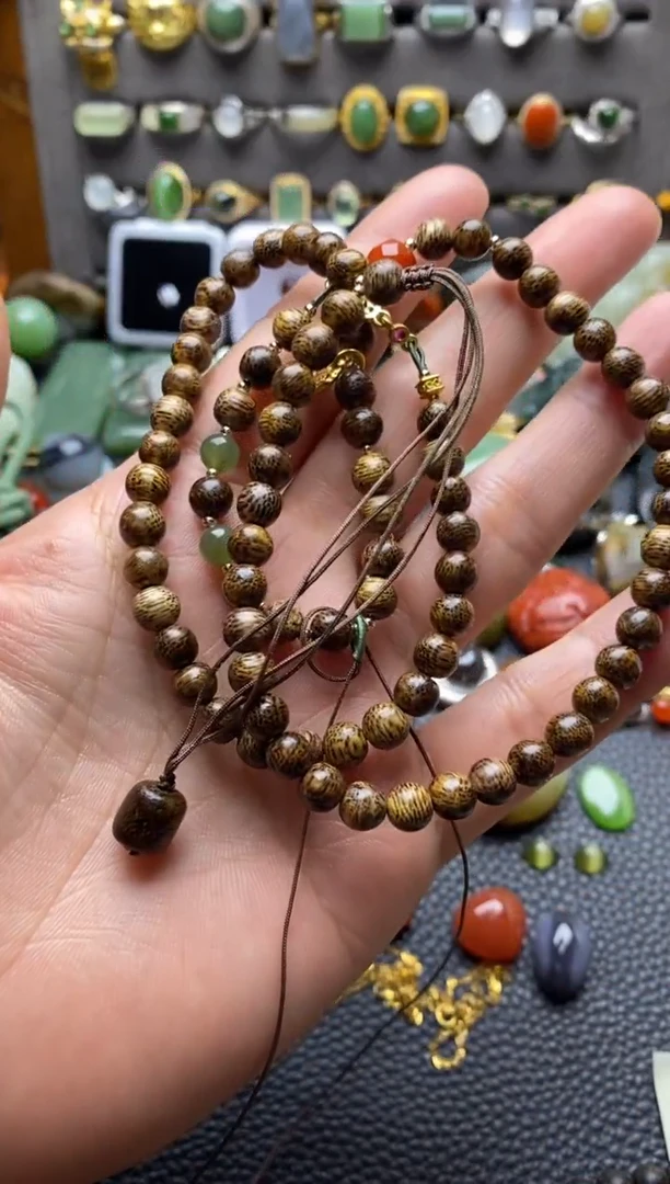 未镶嵌和田玉珠宝半成品木质珠链  虎皮香