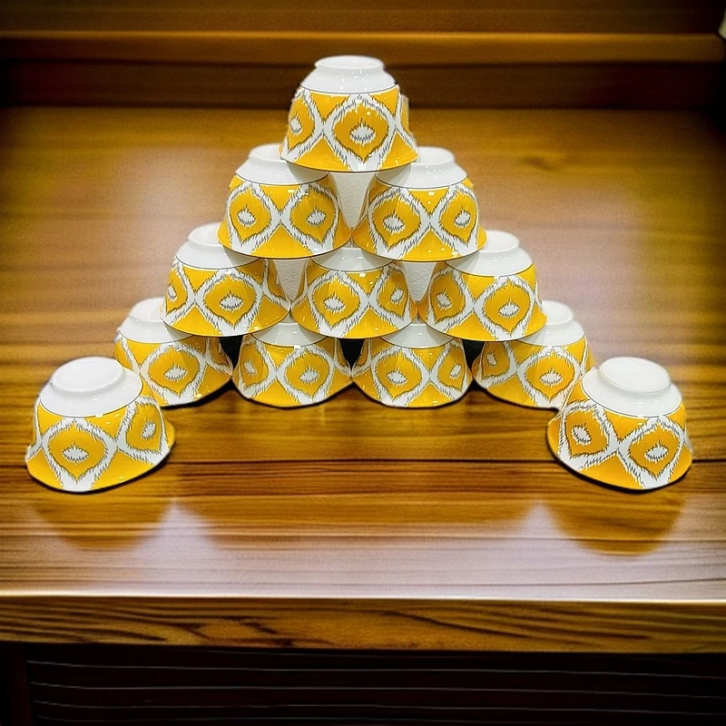 新疆包邮 【12个黄色哎特莱斯小碗】家用民族高档 陶瓷米饭小碗好看