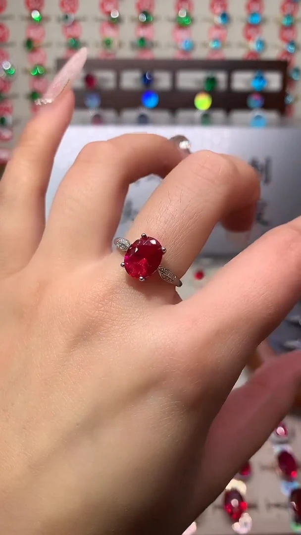 银S925镶嵌戒指红宝石8*10 银托